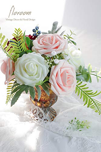 Artificial Flowers 50pcs Real Looking Blush Foam Fake Roses with Stems for DIY Wedding Bouquets Pink Bridal Shower Centerpieces Floral Arrangements Party Tables Home Decorations (50 Count)
