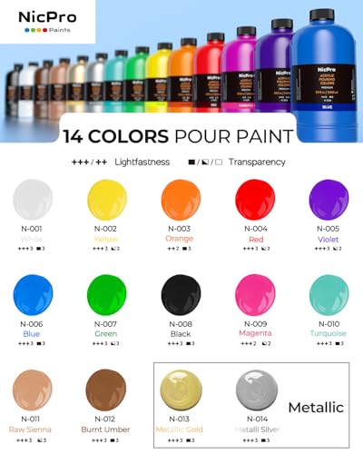 14 Colors Large Bulk Acrylic Pour Paint Set (473.2 Fl Oz)
