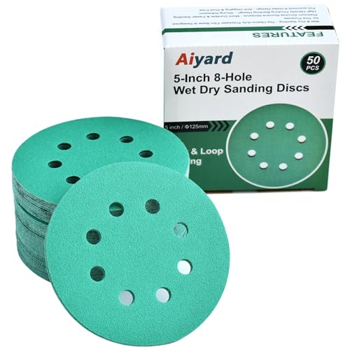 5-Inch 8-Hole Wet Dry Sanding Discs 120 Grit Sandpaper, 50-Pack (50 Count)