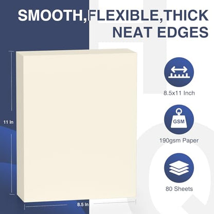 Cardstock 8.5 x 11 Inch 80 Sheets 190 gsm Heavyweight Card Stock Paper Off White Cardstock Printer Paper Perfect for Wedding Invitations (80 Count)