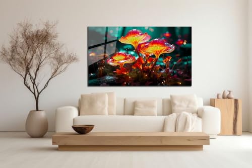 Fantastic Mushrooms Glass Wall Art Oil Painting for Living Room