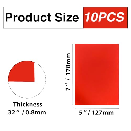 10Pcs Red Anodized Aluminum Sheet 5" x 7" x 1 (2 Sq Ft)