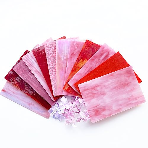 12 Sheets Mixed Red Pink Stained Glass Sheets