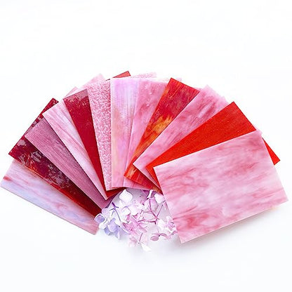 12 Sheets Mixed Red Pink Stained Glass Sheets