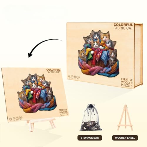 Colorful Fabric Cat Wooden Puzzles for Adults (185 Count)