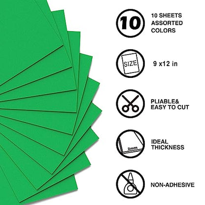 Green Foam Sheets Crafts 9x12 Inch 2mm Eva Color Craft Foam Paper for Crafts Project Preschoolers Classroom Scrapbooking DIY Cosplay (10 Count)