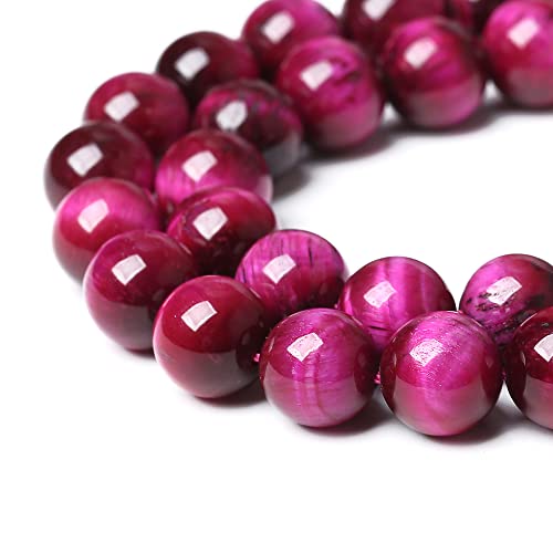 AAA Natural Rose Red Tiger Eye Agate Stone Round Loose Beads for Jewelry Making Semi (16 Count)