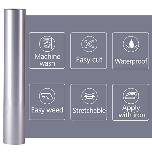 RENLITONG Reflective HTV Iron on Vinyl 12Inch by 10ft Roll Heat Transfer Vinyl for T (10 Foot)