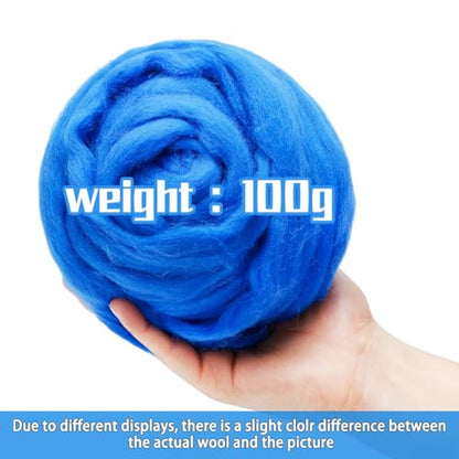 3.53oz Needle Felting Wool Roving for Needle Felting Blue Felting Wool (3.5 Ounce)