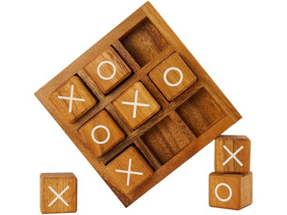 Wooden XO Blocks Tic Tac Toe Travel Game Coffee Tabletop Family Living Room Decoration Games Night for Adults for Desk and Bookshelf Decor Unique Wood Gifts 5.5 Inch