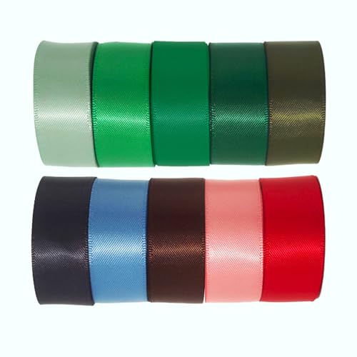1-1/2 Inch Double Faced Satin Ribbon Set, 50 Yards Pack, Into The Forest-10 Colored Green Ribbon Bulk for Gift Wrapping, Crafts, Flower Bouquet, Eco Environment, Earthy Day, Forest Wedding (150 Foot)