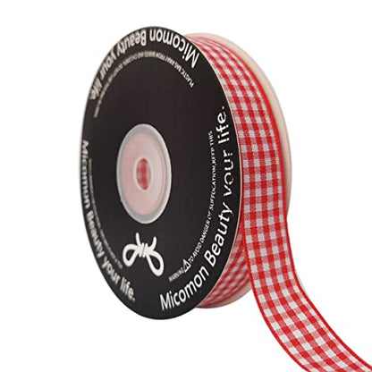 Red and White 100% Polyester Gingham Ribbon 25 Yards Each Roll (75 Foot)