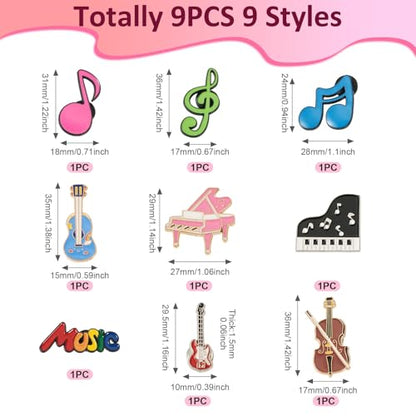 Beadthoven 9pcs Musical Instrument Badge Brooch Pins Fashion Metal Music Notes Symbols Enamel Lapel Pin Backpack Clothes Jewelry Gift Cute Cartoon Pin for for DIY Backpacks Bags Jackets Hat Decoration