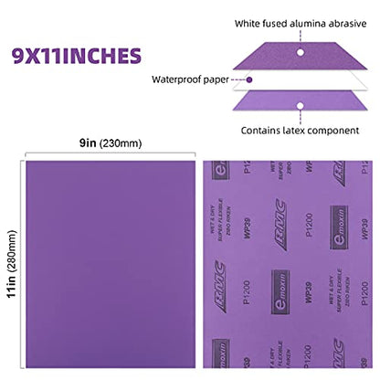 1200 Grit Sanding Sheets 20 PCS 9 x 11 Inch Purple Alumina (20 count)