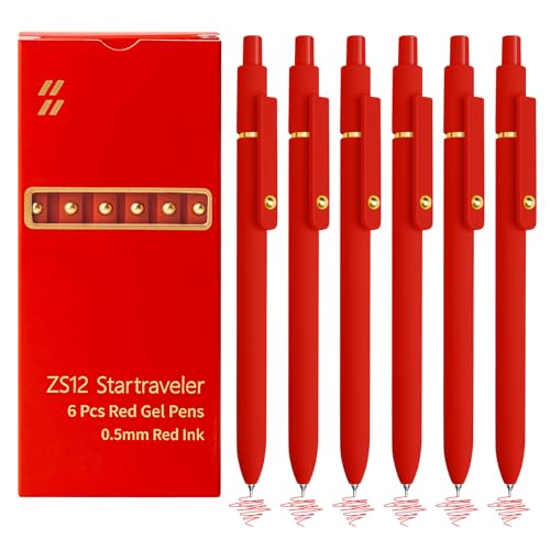 6 Pcs Red Ink Pens for Journaling 0.5mm Fine Point Red Gel Ink Pens (6 Count)