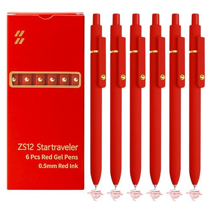 6 Pcs Red Ink Pens for Journaling 0.5mm Fine Point Red Gel Ink Pens (6 Count)