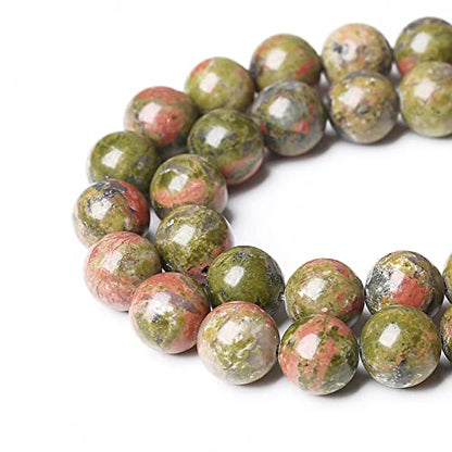 32pcs 12mm Natural Unakite Gemstone Beads Round Loose Beads for Jewelry Making DIY Bracelet Necklace (16 Count)