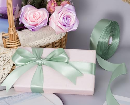 1 Inch Sage Green Solid Satin Ribbon for Gift Wrapping