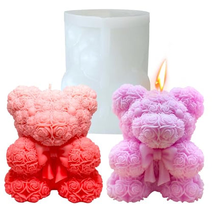 Bowtie Rose Bear Candle Mold