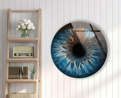 10''(25cm) Diameter Eye Round Blue Glass Wall Art Tempered Glass Printing Wall Decor Large Wall Art Wall Hangings