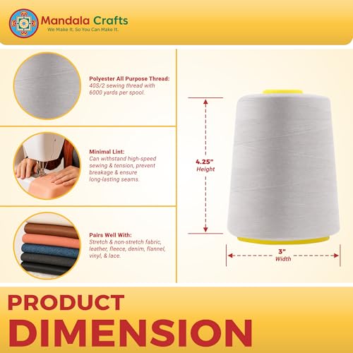 40S 2 Off White Polyester 4 Pack of Serger Threads Cones (72000 Foot)