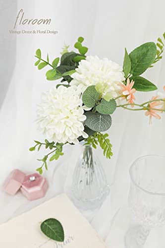Artificial Dahlia Flowers 25pcs Real Looking Ivory Foam Fake Roses with Stems for DIY Wedding Bouquets White Bridal Shower Centerpieces Floral Arrangements Party Tables Home Decoration (25 Count)