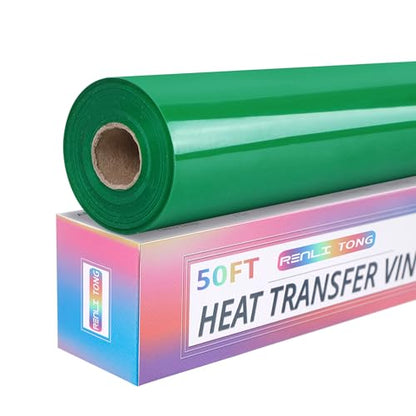 RENLITONG Green Iron on Vinyl 12Inch by 50ft Roll Heat Transfer Vinyl for T