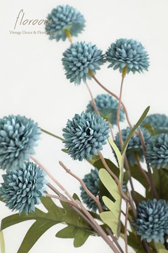 5pcs Dusty Blue Faux Silk Mums Artificial Flowers (5 Count)