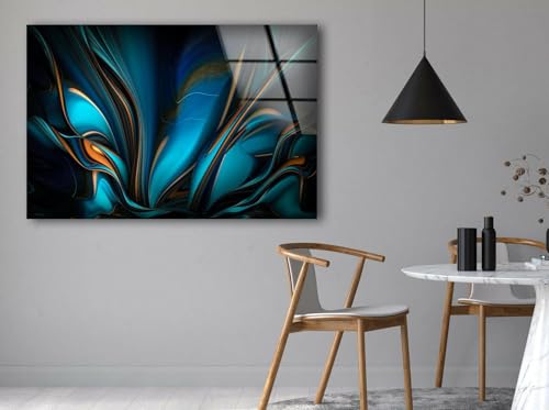 48Wx32H'' Orange & Blue Abstract Glass Wall ArtTempered Glass Printing Wall Decor Large Wall Art Wall Hangings