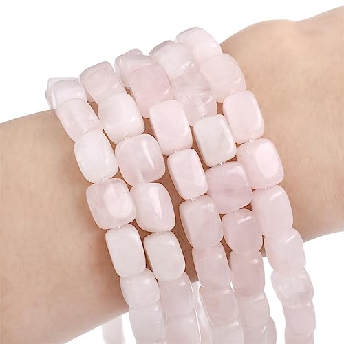 Natural Rose Quartz Cuboid Stone Loose Semi Gemstone Beads for Jewelry Making 8mmx12mm 38cm (33 Count)