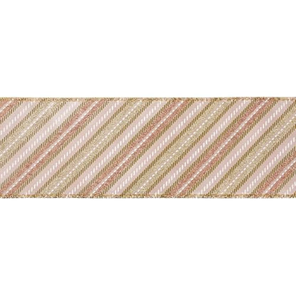 Pink Diagonal Striped Ribbon 2.5 Inch Blue Satin with Rose Gold and Champagne Glitter Wired Ribbon for Christmas Tree (30 Foot)
