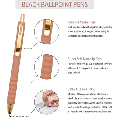 Ballpoint Pens Black Medium Point 1mm with Super Soft Grip Ball Point Pen for Men Women Retractable (12 Count)