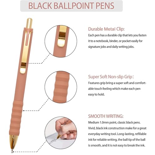 Ballpoint Pens Black Medium Point 1mm with Super Soft Grip Ball Point Pen for Men Women Retractable (12 Count)