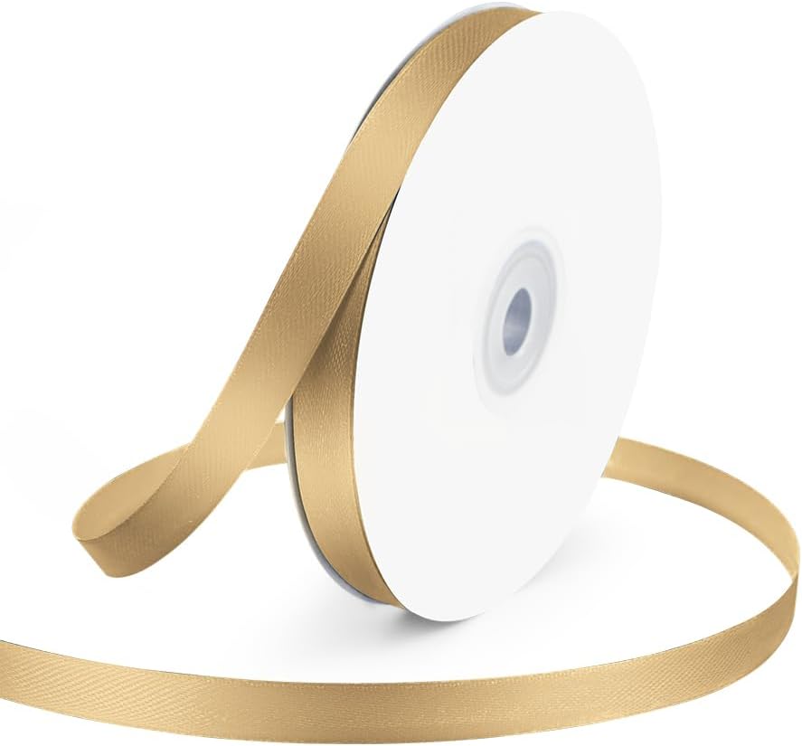 3/8" Wide x 50 Yards Champagne Gold Single Faced Polyester Satin Ribbon for Wedding Decor, Wreath, Crafts, Gift Wrapping & Other Projects - Crafty Corner