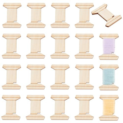 20pcs Thread Organizer Bobbin Winder Embroidery Thread Storage Floss Keeper Knitting Thread Holder Spool Shape Wood Bobbins Card for Sewing Crochet Needlework Tool 1.2x1.5 Inch