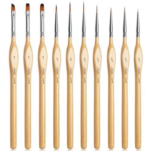 Miniature Paint Brushes 10pcs Detail Paint Brushes Flat Angle Filbert Fine Detail Brush Set for Acrylic