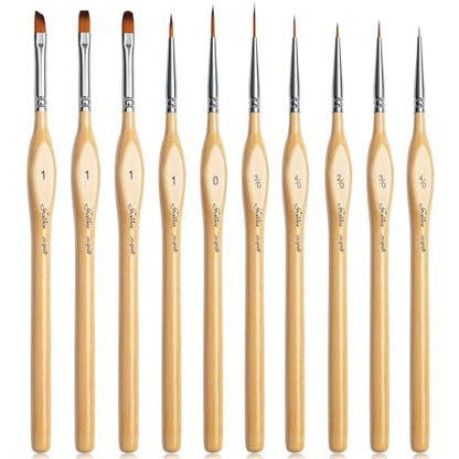 Miniature Paint Brushes 10pcs Detail Paint Brushes Flat Angle Filbert Fine Detail Brush Set for Acrylic