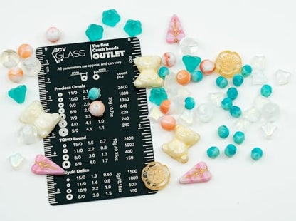1.4oz (40g) Limited Mix of Czech Glass Beads, Hand Made Set Kit, Pink Turquoise Beige Cute Bear