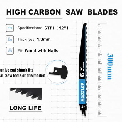 1Pack 12inch 6TPI High Reciprocating Saw Blades