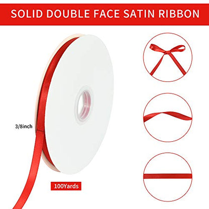 100yds 3 8 Inch Red Satin Ribbon for Craft Gifts Wrapping (300 Foot)
