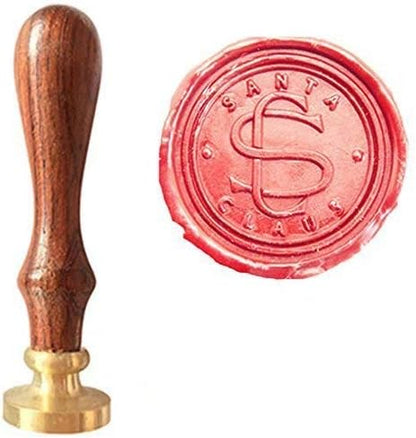 Vintage Santa Claus Monogram Wedding Wax Seal Stamp Melting Spoon Stick Candle Wooden Christmas Gift Box Invitation Embellishment Gift Wrap Package Custom Logo Word Sealing Wax Stamp Set