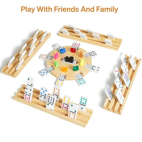 Mexican Train Double 12 Dominoes Set with 4 Wooden Trays