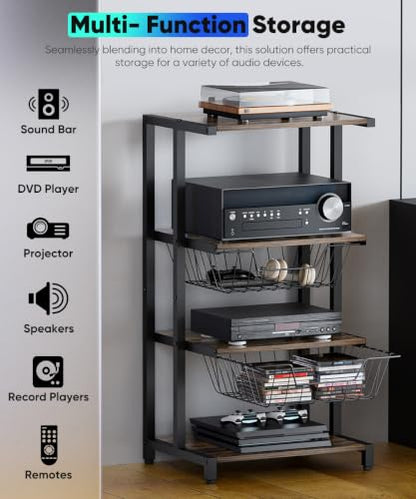 Media Stand with Two Detachable Baskets (4 Count)
