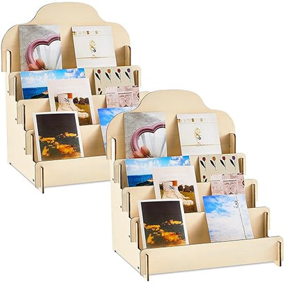 2 Pcs 4 Tier Greeting Card Display Stand Wooden Sticker Display Stand Portable Card Display Rack for Vendors Retail Counter Table Display Trade Shows Showcase