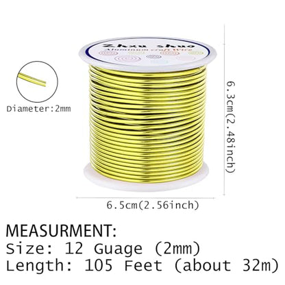 12 Gauge(2mm) Aluminum Wire 35 Yards Anodized Metal Wire for Bonsai Armature Crafting Sculpting Jewelry Craft Making Beading Floral (Yellow, 12 Gauge) (105 Foot)