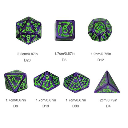 7 Die DND Dice Set Scary Pattern Polyhedral Dice Set with Dice Bag (7 Count)