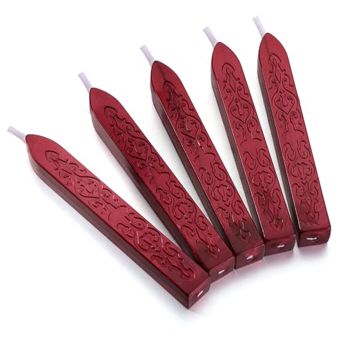 5Pcs Burgundy Sealing Wax Sticks with Wicks for Wax Seal Stamp (5 Count)
