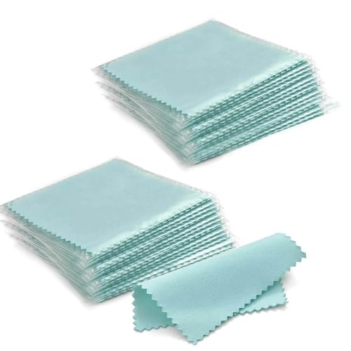 100pcs Jewelry Cleaning Cloth Turquoise Polishing Cloth for Sterling Silver Gold Platinum Small Silver Polish 8x8cm (100 Count)