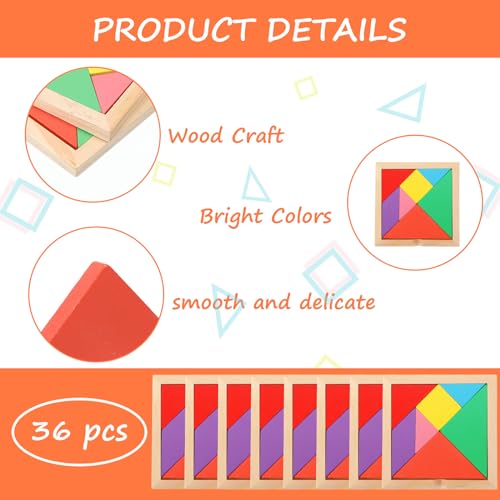 36 Pack Wooden Tangram Puzzles for Kids (36 Count)