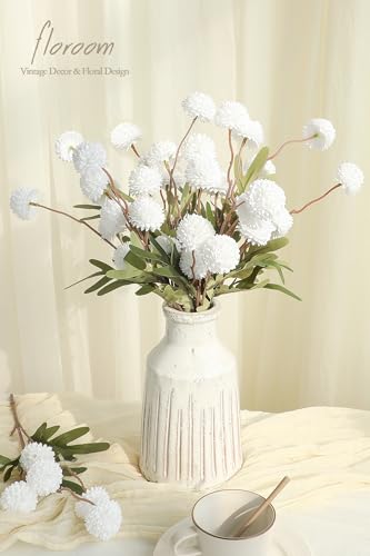 6pcs White Faux Silk Mums Artificial Flowers (6 Count)